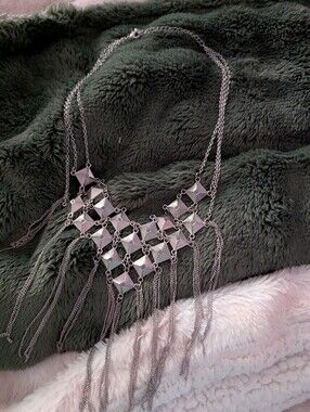 Silver Fringe Statement Necklace - Women Jewelry